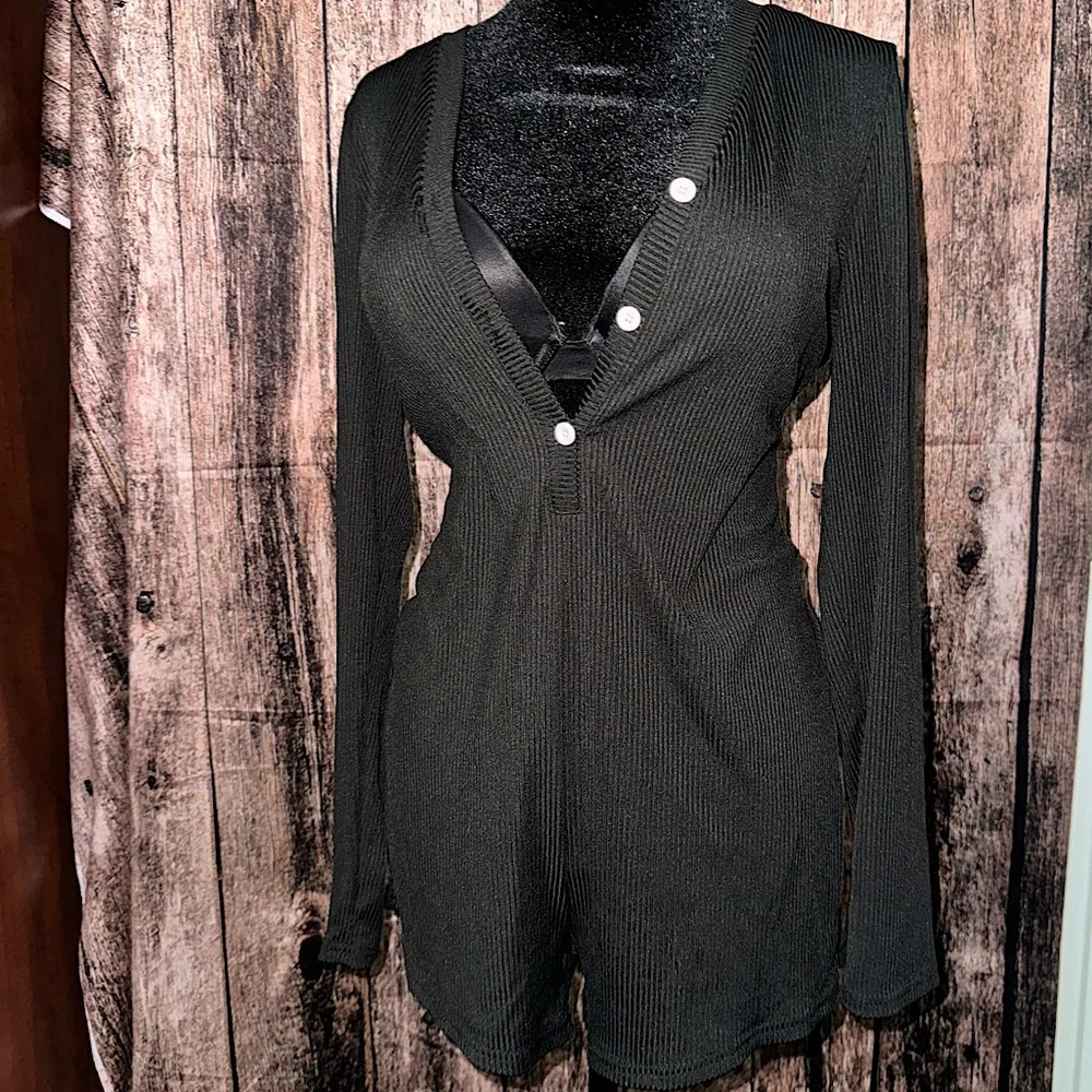Teddy button up night romper